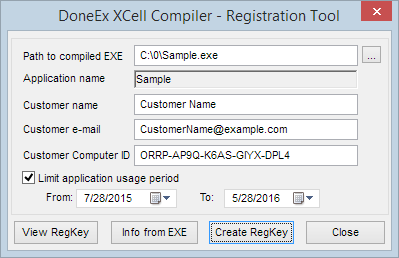 XCell Compiler Registration Key tool form