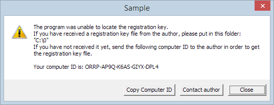 Message: Registration Key is not found.