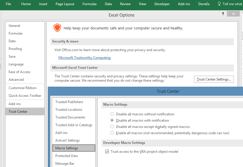 Enable Excel VBA Project trast access