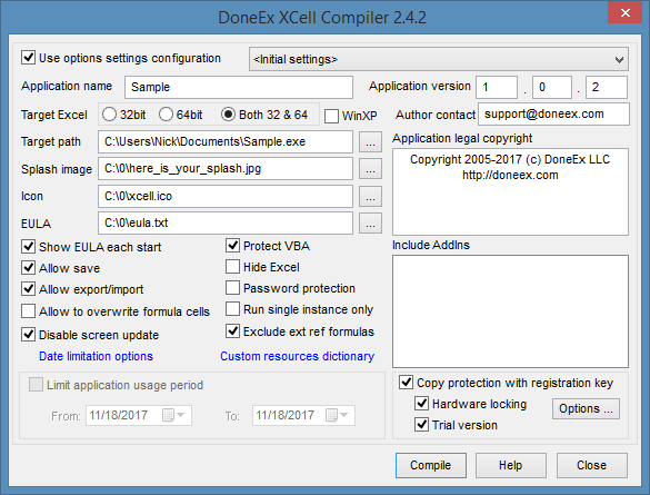 DoneEx XCell Compiler options