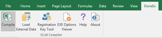 DoneEx XCell Compiler menu in Microsoft Excel