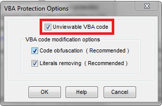 "Unviewable VBA macros" VBA Code Protection Option